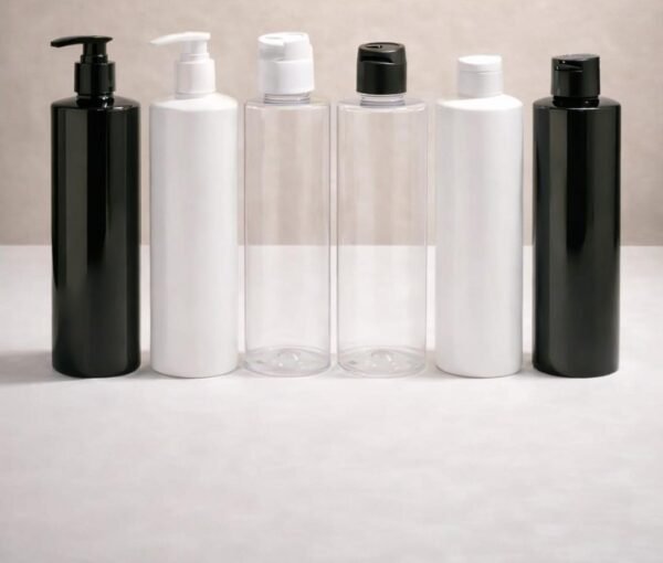 Black White Shampoo Bottle - Pump & Fliptop Cap