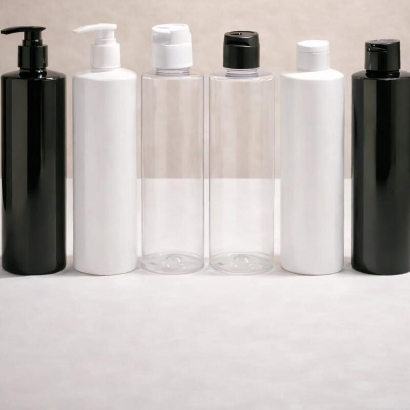 Black White Shampoo Bottle - Pump & Fliptop Cap